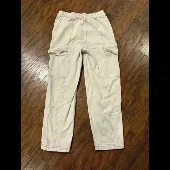 PACSUN Elastic Waist Cargo Pants Size Small Cream with Khaki outline - Picture 7 of 9